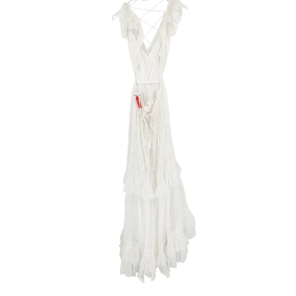 MAC DUGGAL Dress Size 4 Evening Gown White NEW Tiered Ruffle Cap Sleeve Cut Out - Picture 6 of 9